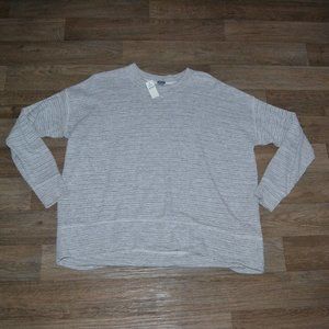 NWT Aerie Beach Fleece Gray Striped Pullover Sweatshirt Crewneck Size Small